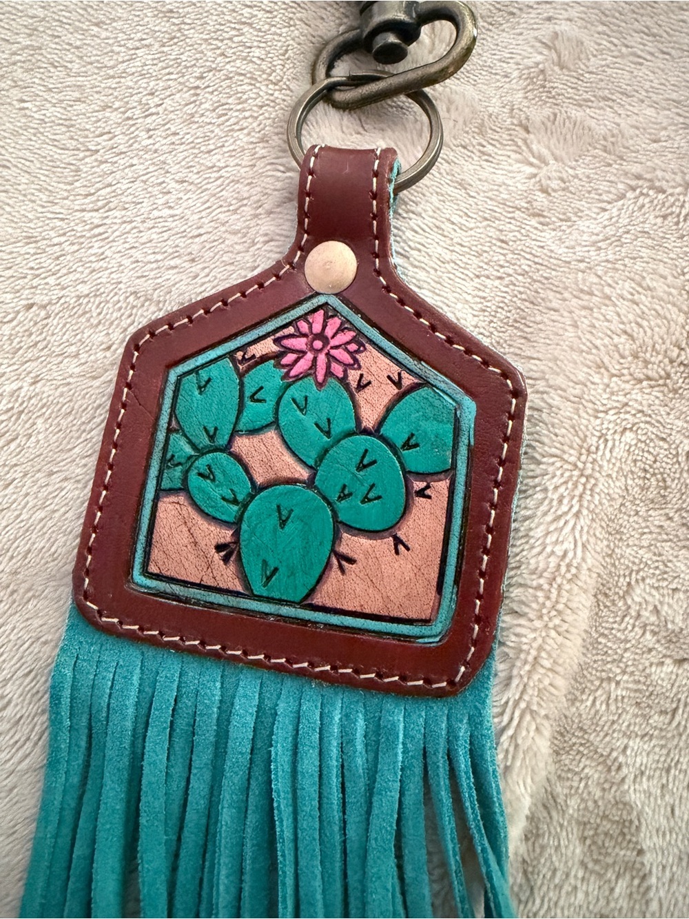 Myra Bag Leather Tassel Bag Charm Sunflower Tooled Made in India NWT - Picture 3 of 7